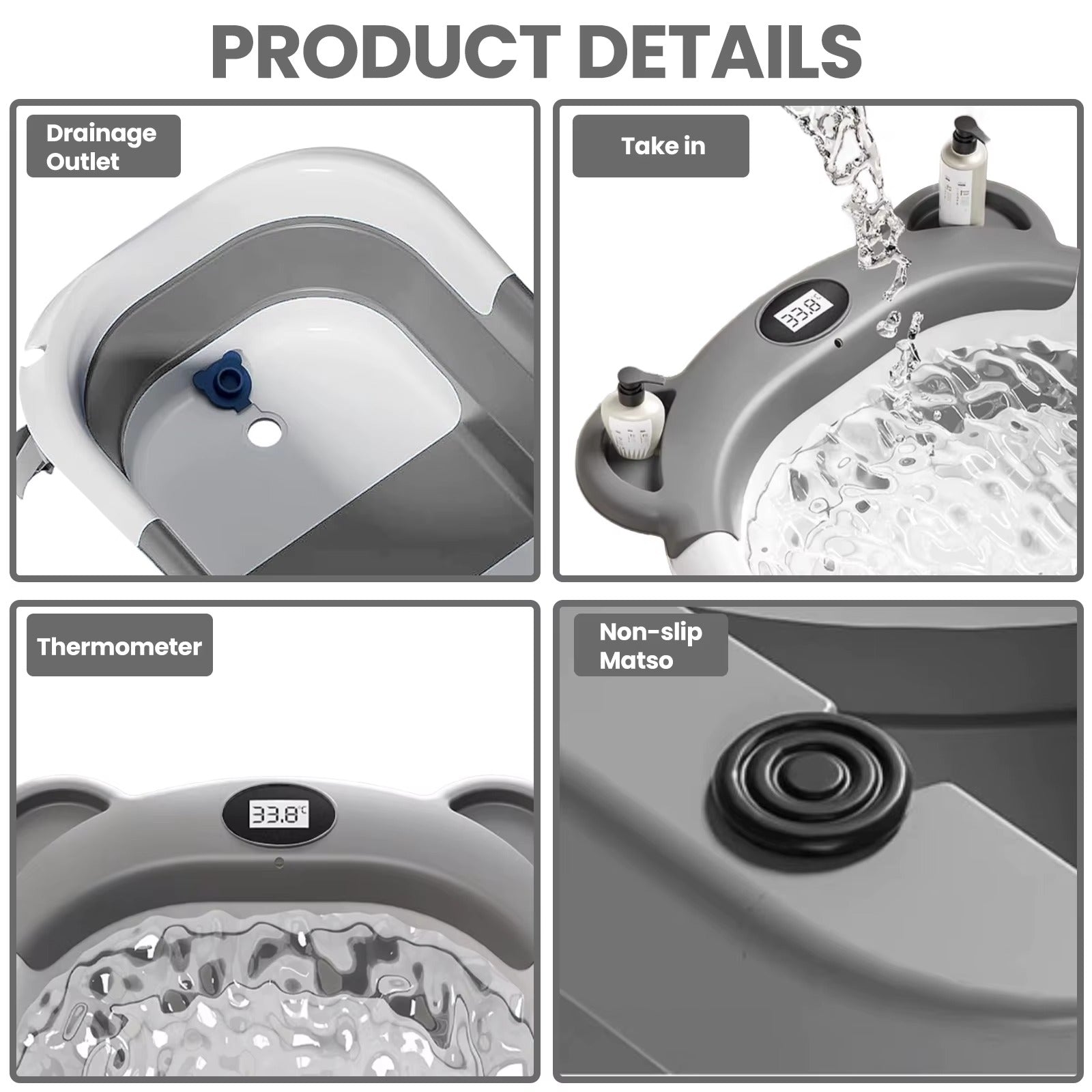 Portable Collapsible Baby Bathtub with Thermometer & Soft Floating Cushion