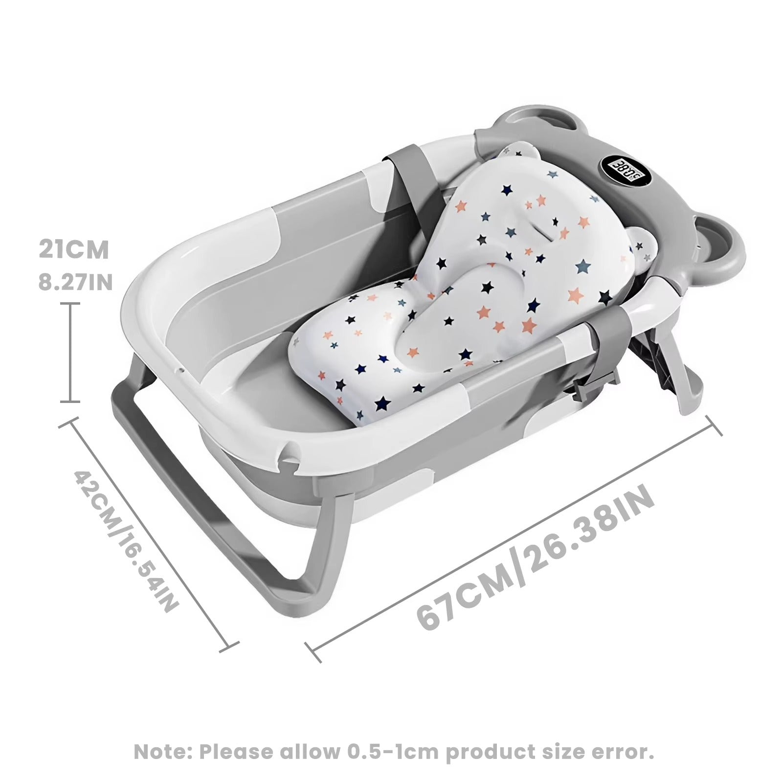 Portable Collapsible Baby Bathtub with Thermometer & Soft Floating Cushion