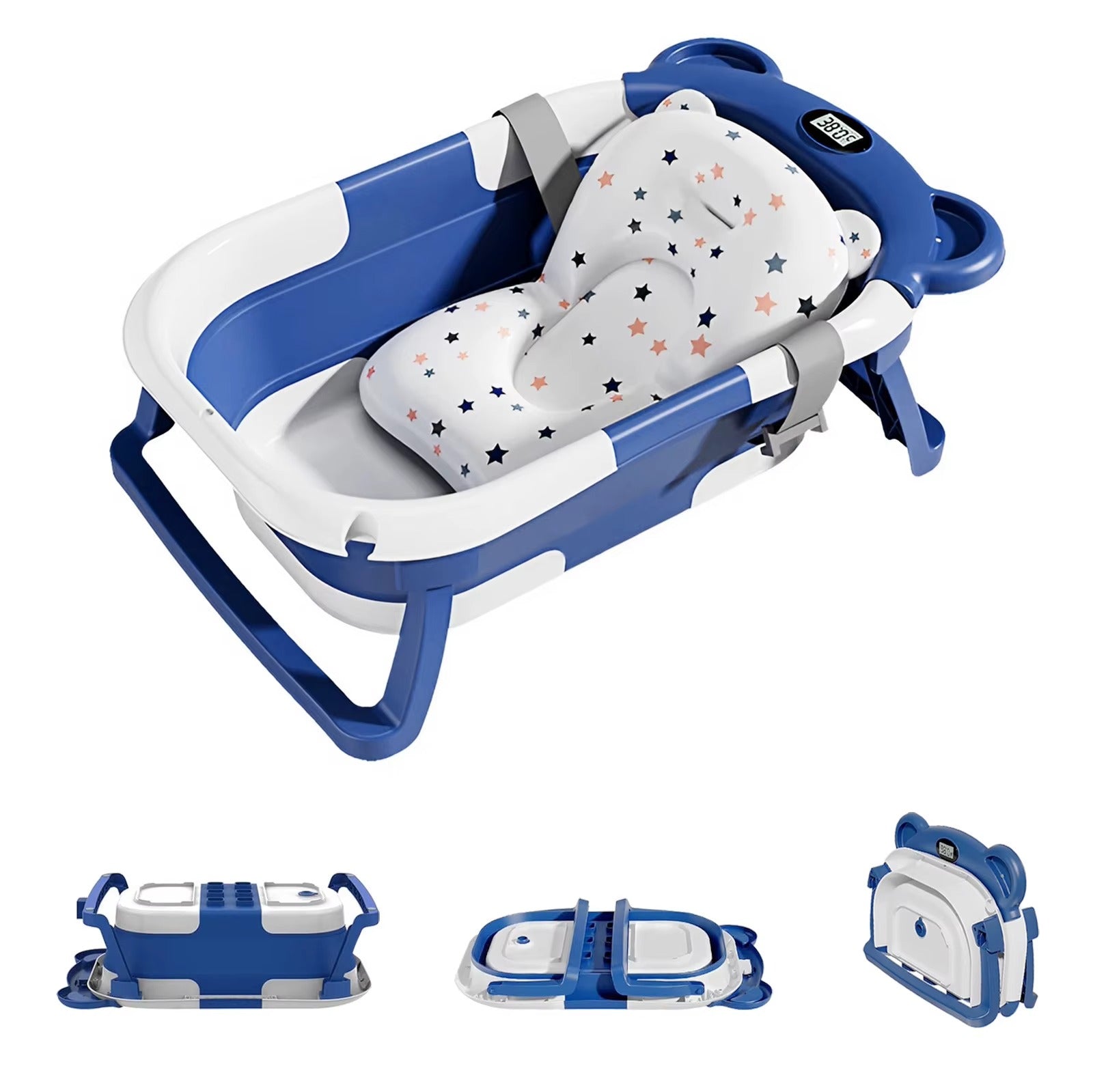 Portable Collapsible Baby Bathtub with Thermometer & Soft Floating Cushion